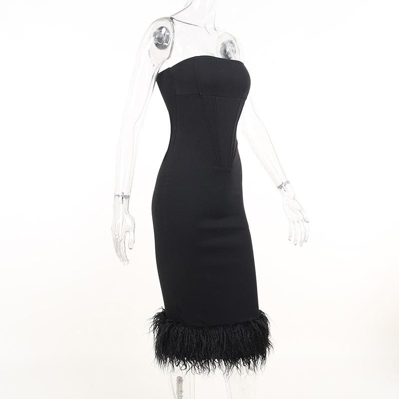 Sleeveless solid feather backless tube dress