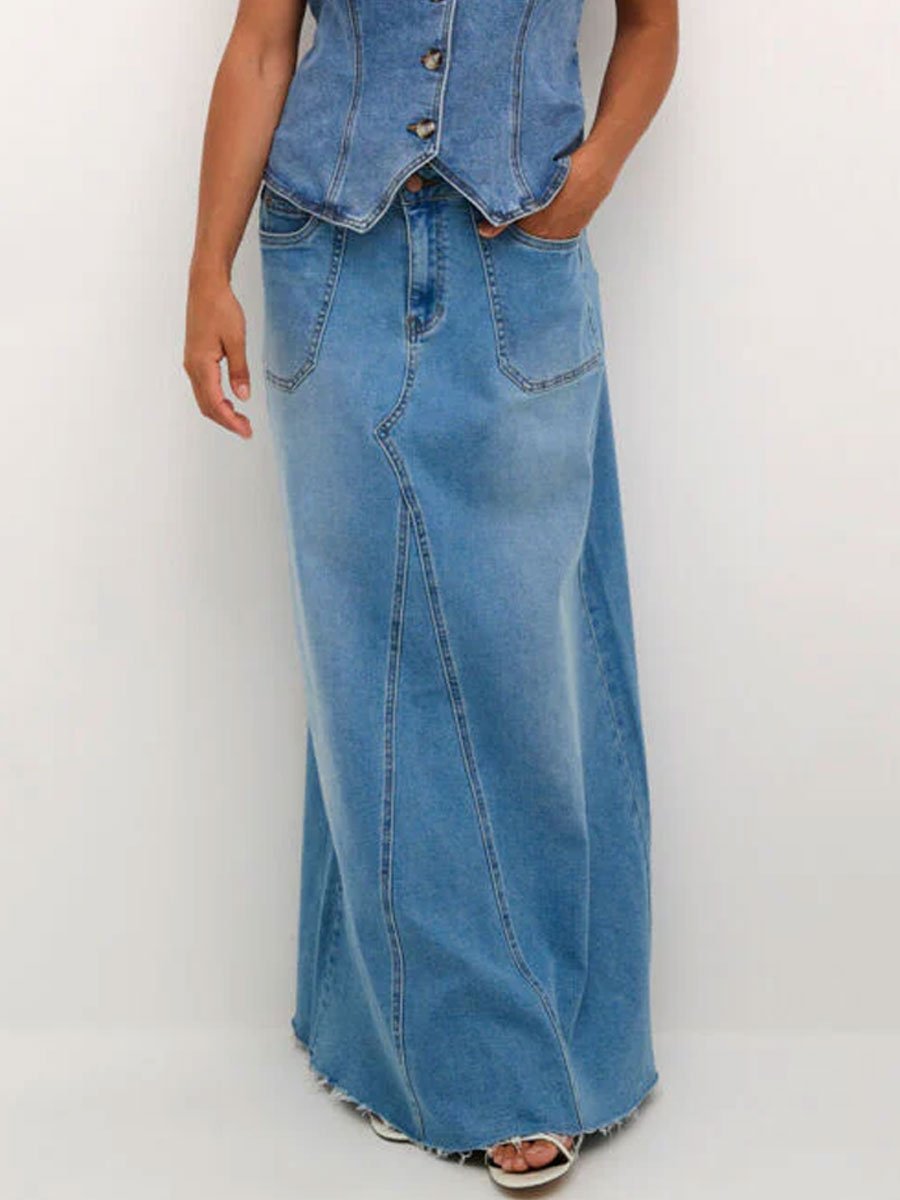 Casual Loose Pocket Vintage Denim Skirt