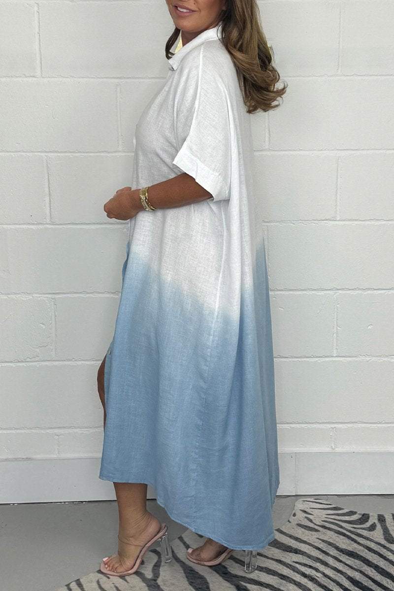 Women's Dip Dye Linen Mix Shirt Midi Dress