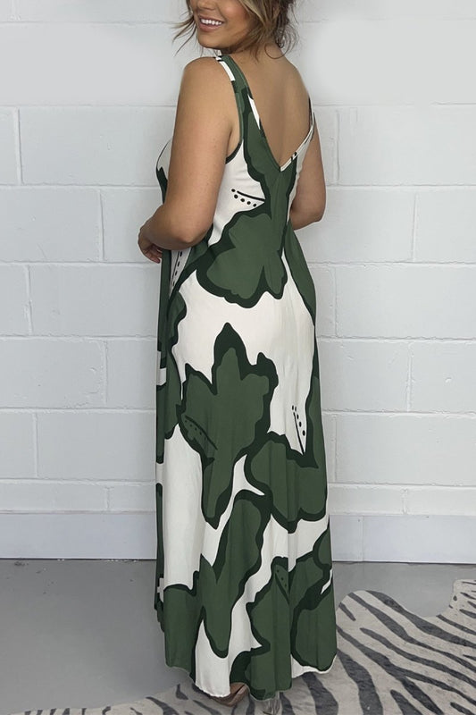 Women's V Neck Printed Maxi Dress