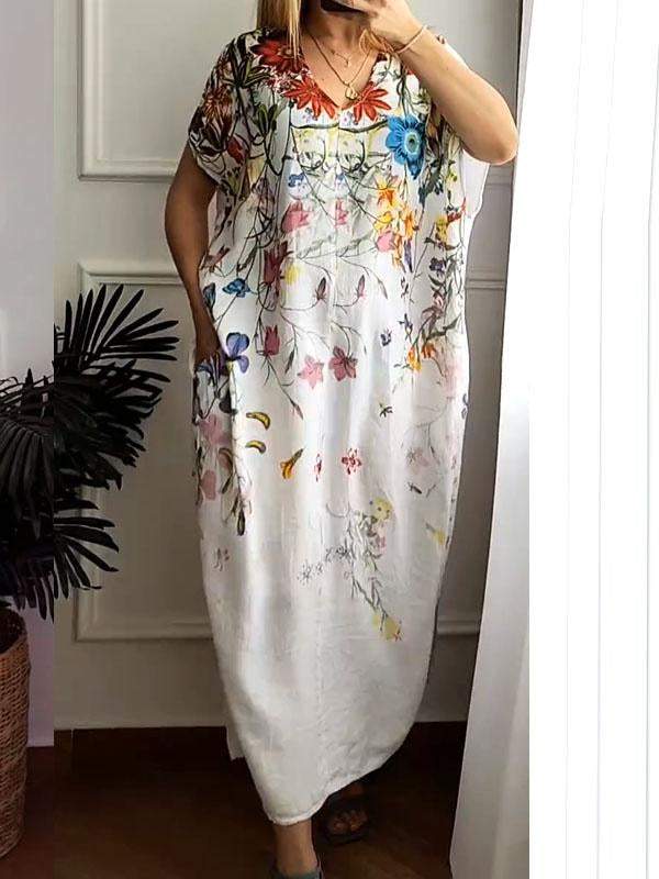 cotton and linen printed short-sleeved dress