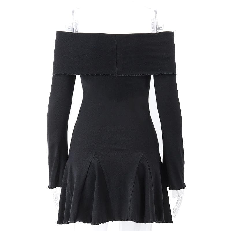 Long sleeve ruffle off shoulder solid ruched mini dress