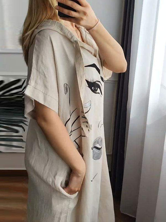 cotton and linen special hot silver printed dress