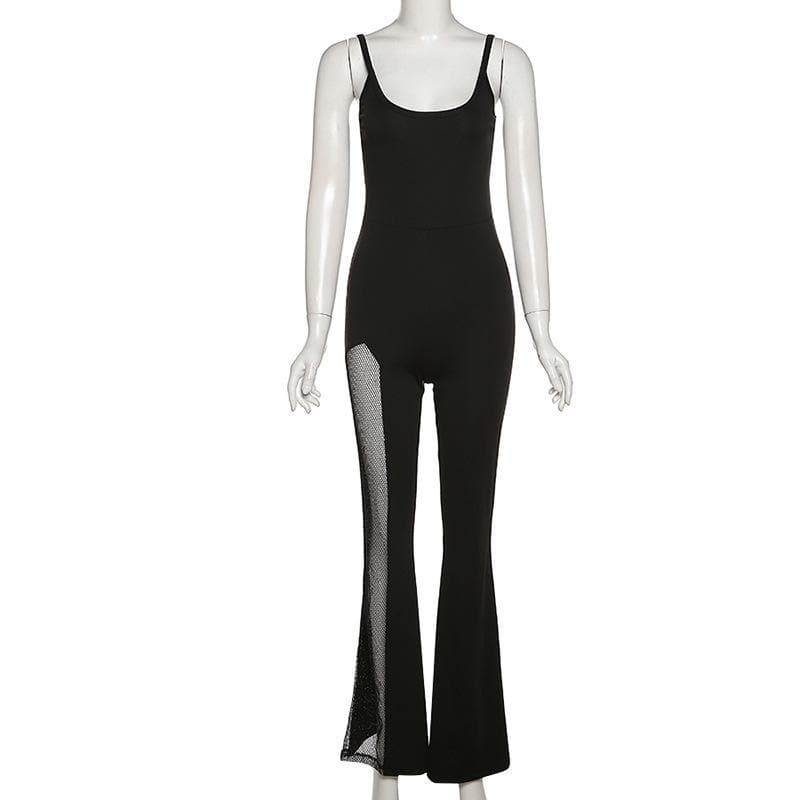 Sleeveless mesh flared jumpsuit