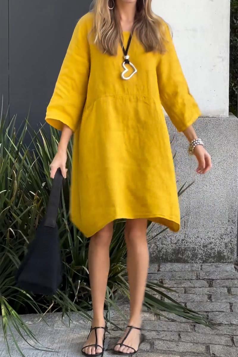 solid color cotton and linen dress