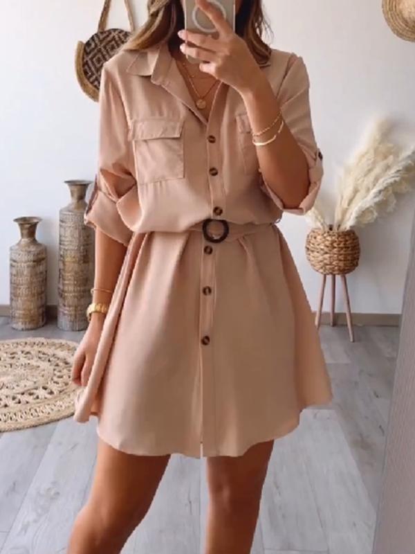 Casual Single Breasted Shirt Short Dress