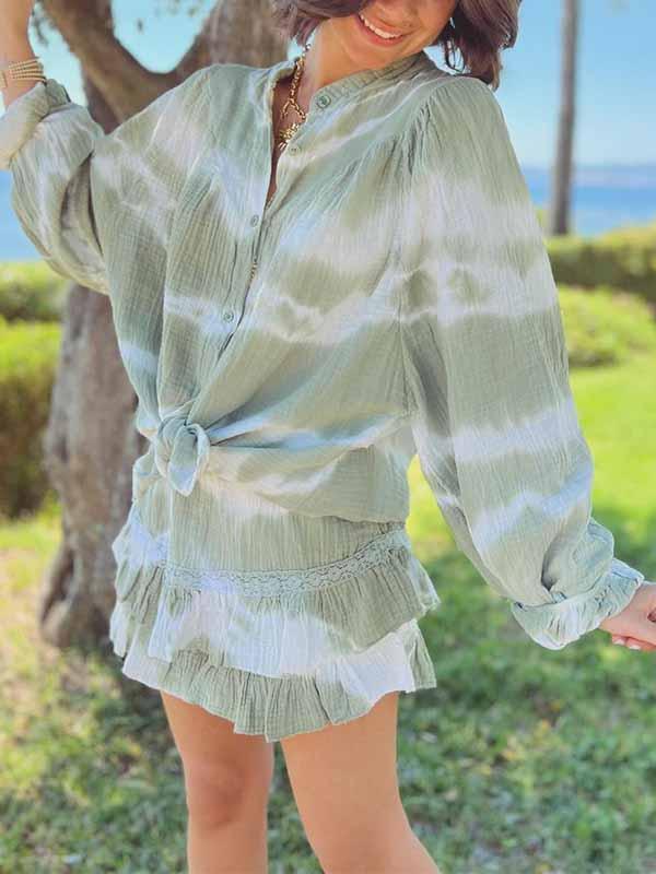 Women's V-neck Tie-dye Short Two-piece Suit