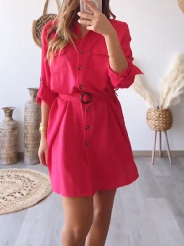 Casual Single Breasted Shirt Short Dress