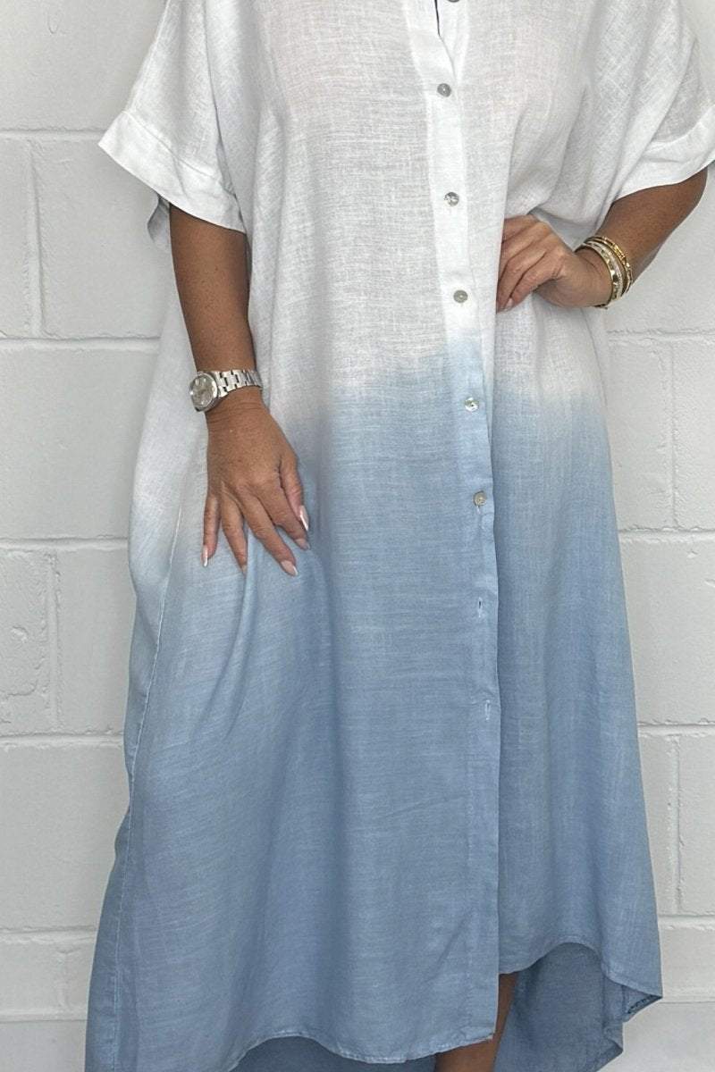 Women's Dip Dye Linen Mix Shirt Midi Dress