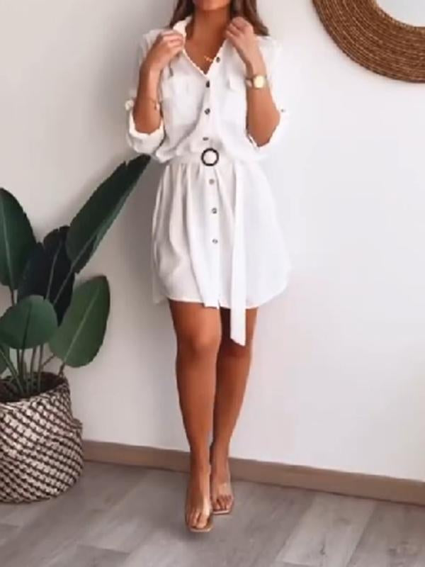 Casual Single Breasted Shirt Short Dress