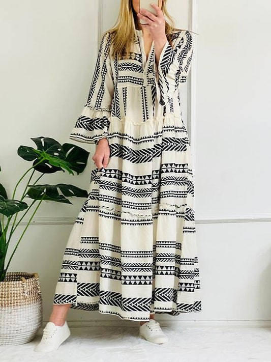 Casual V-neck Striped Loose Dress