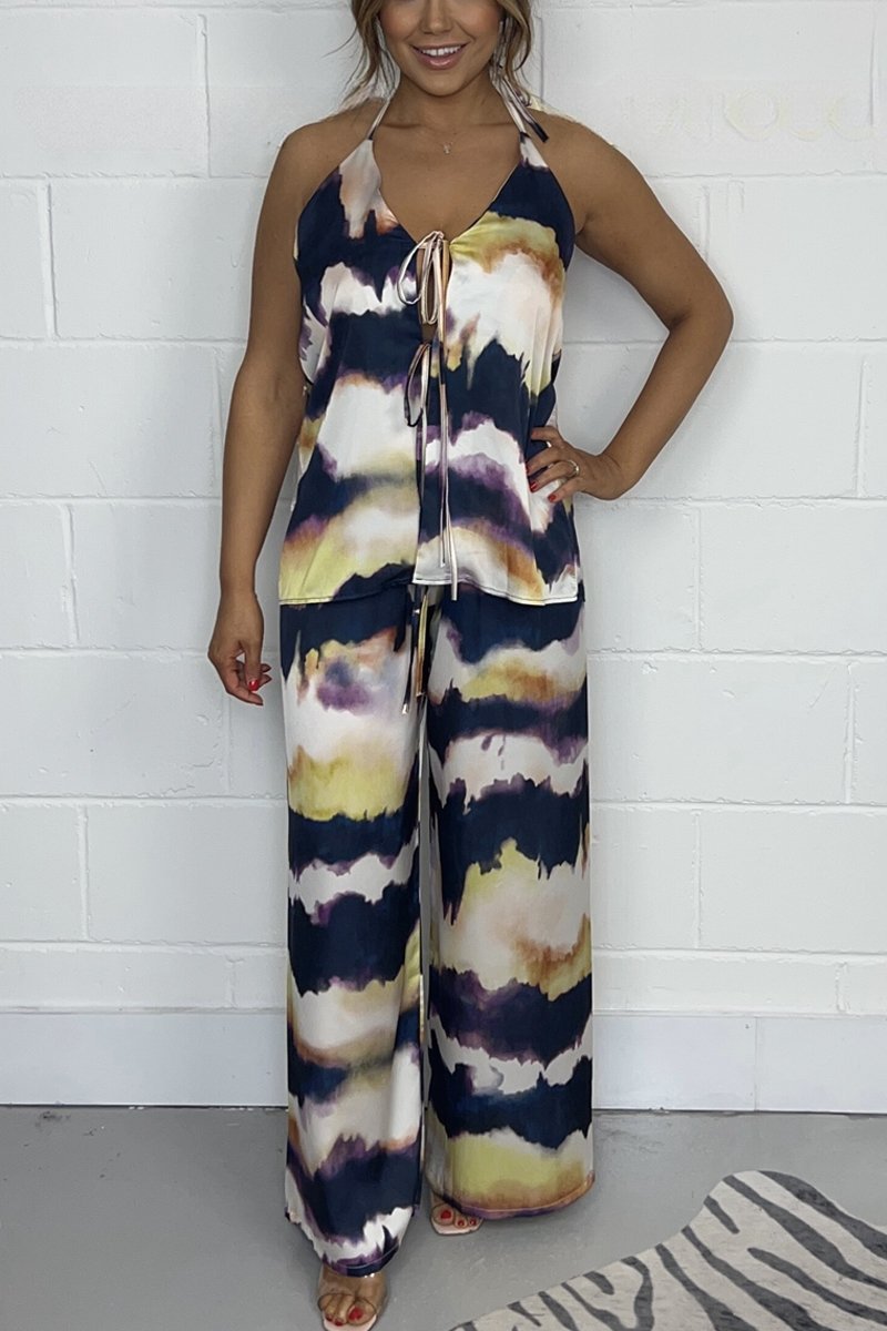 Women's Tie Dye Bow Halter Neck Top & Trouser Co-Ord