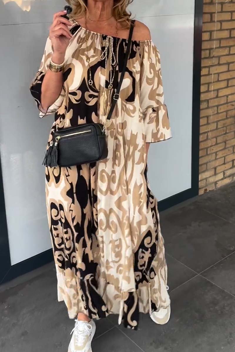 Women's Casual Off Shoulder Loose Printed Dress