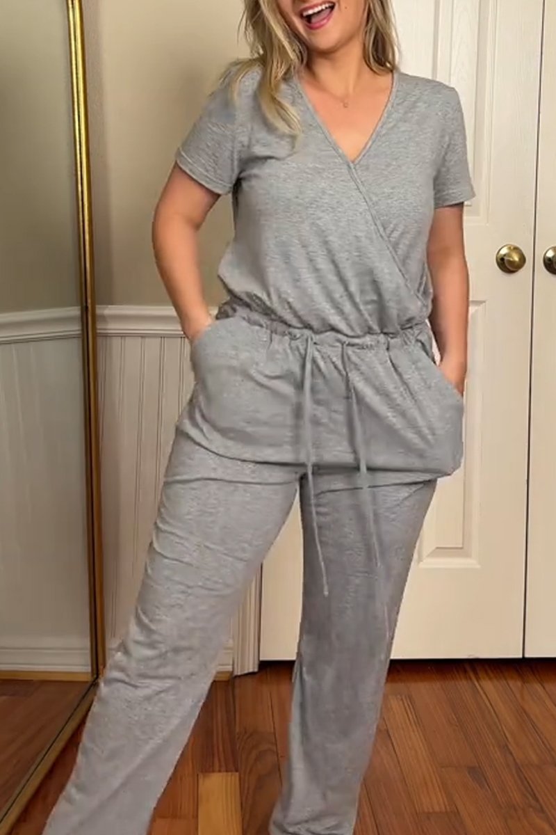 Waistband v-neck jumpsuit