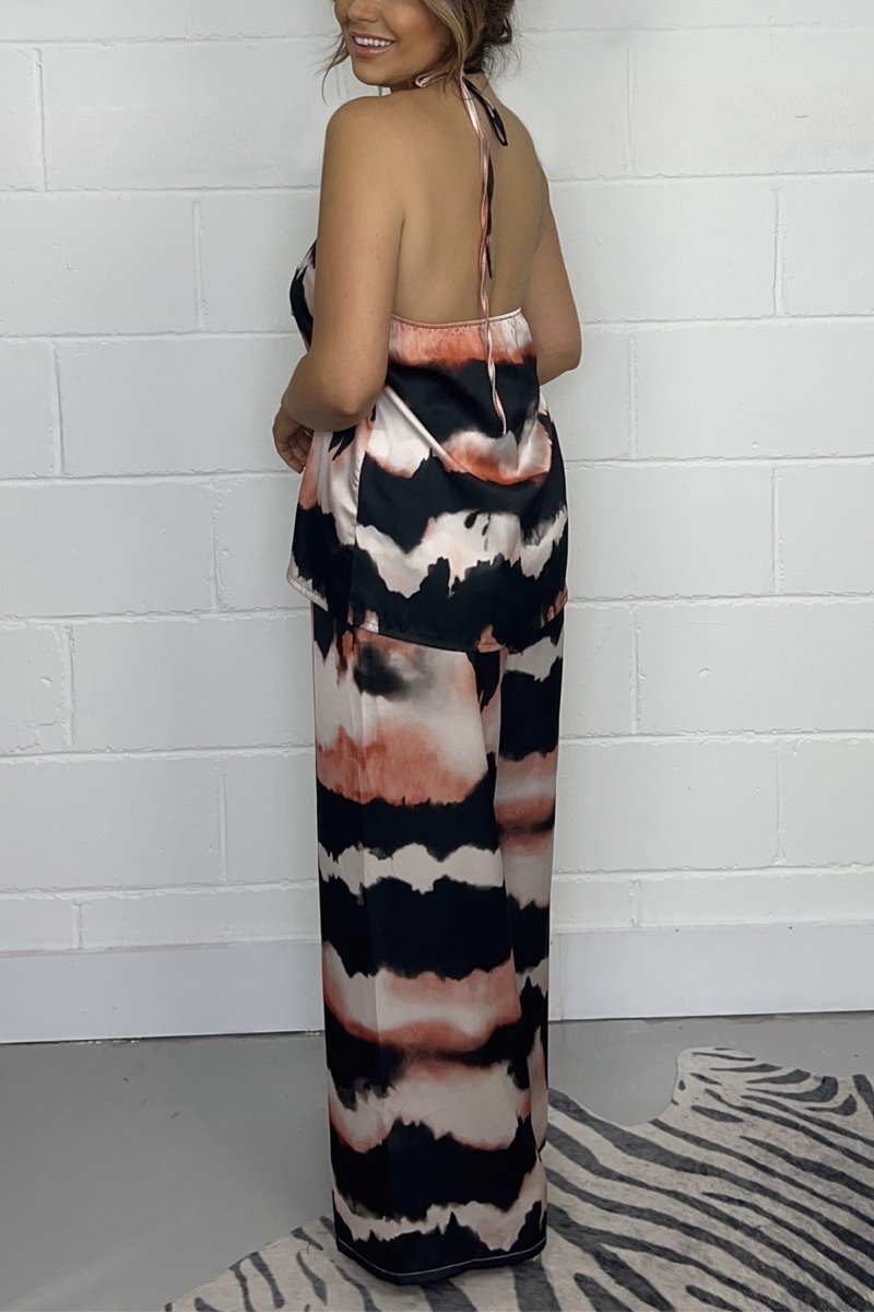 Women's Tie Dye Bow Halter Neck Top & Trouser Co-Ord