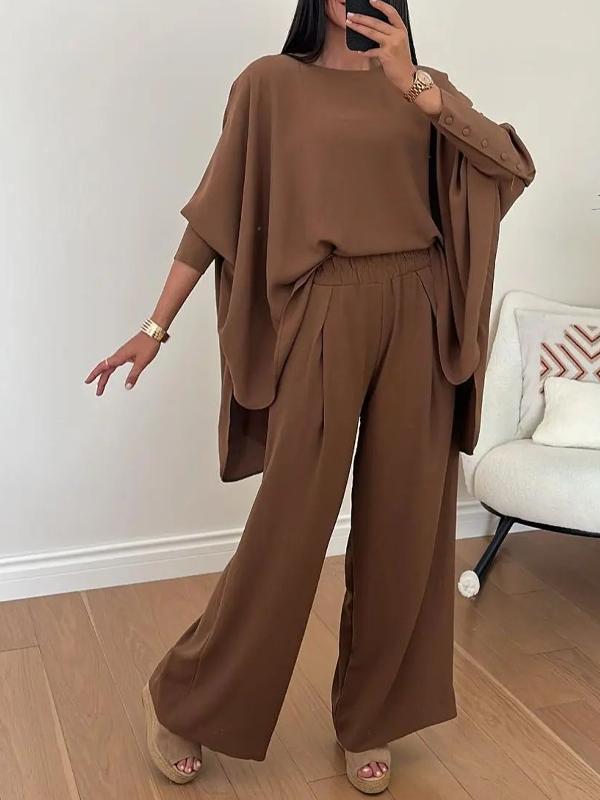 Women Plain Top and Pants Two-pieces Set