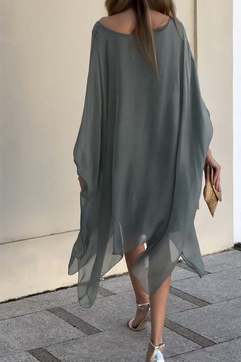 casual loose chiffon dolman sleeve dress