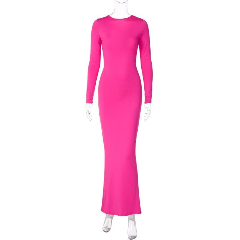 Ruched long sleeve v neck solid 2-way maxi dress