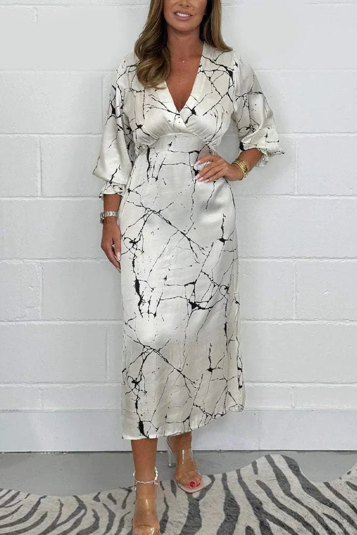 Ivyshape | Women's Marble Print Dress Maxi