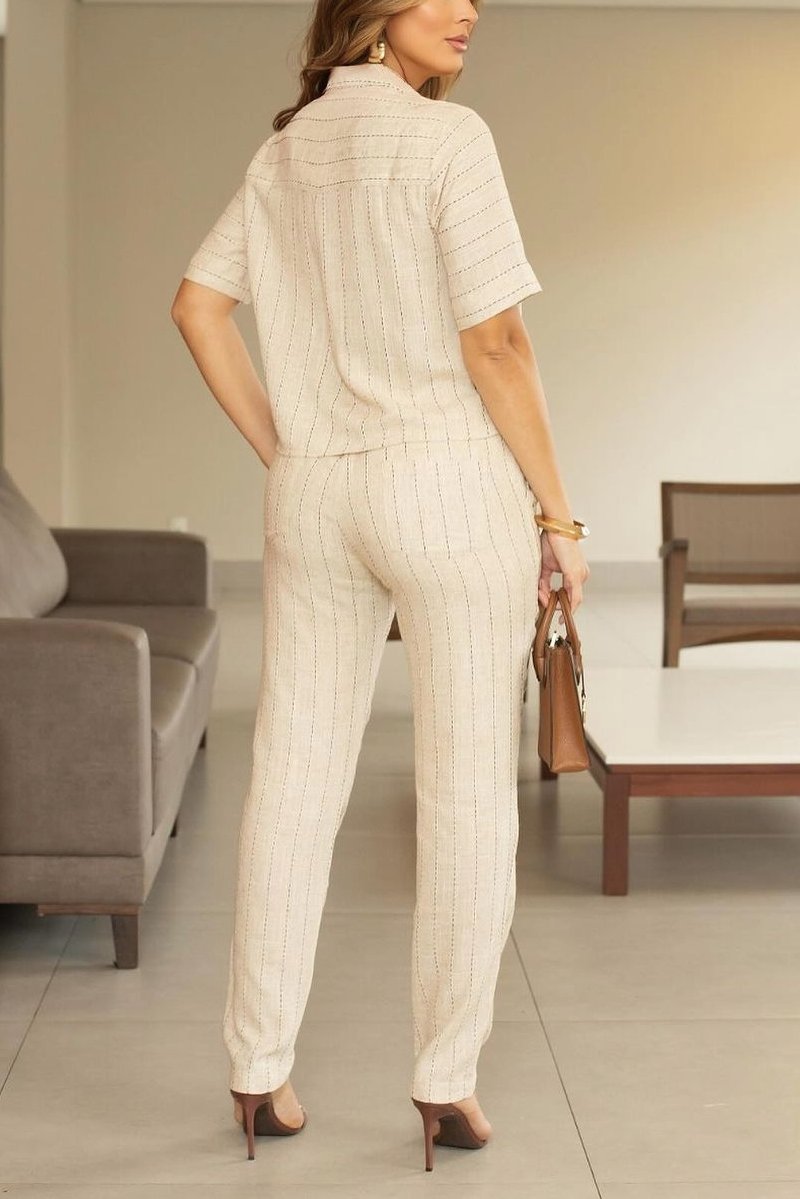 Women's striped shirt and trousers suit