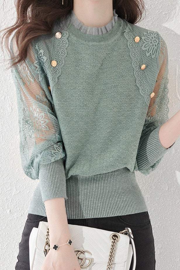 Ivyshape | Pullover for women with lace sleeves