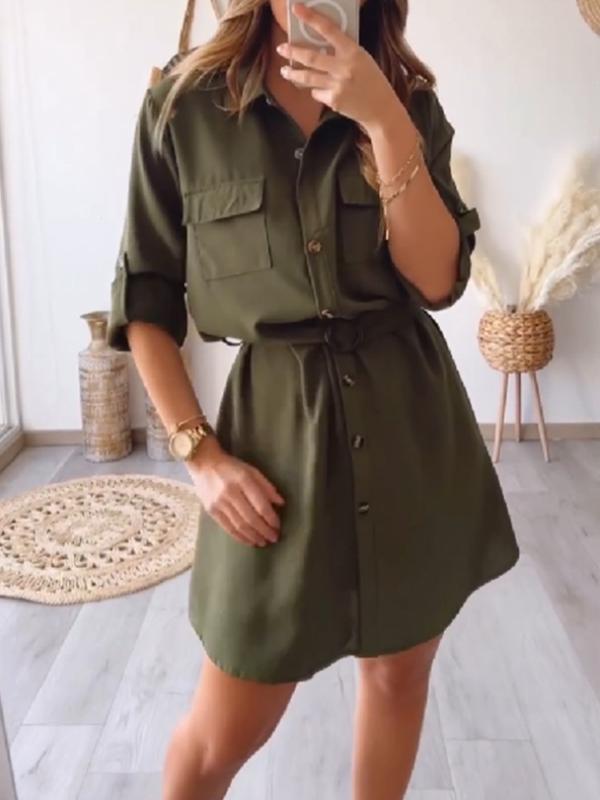 Casual Single Breasted Shirt Short Dress