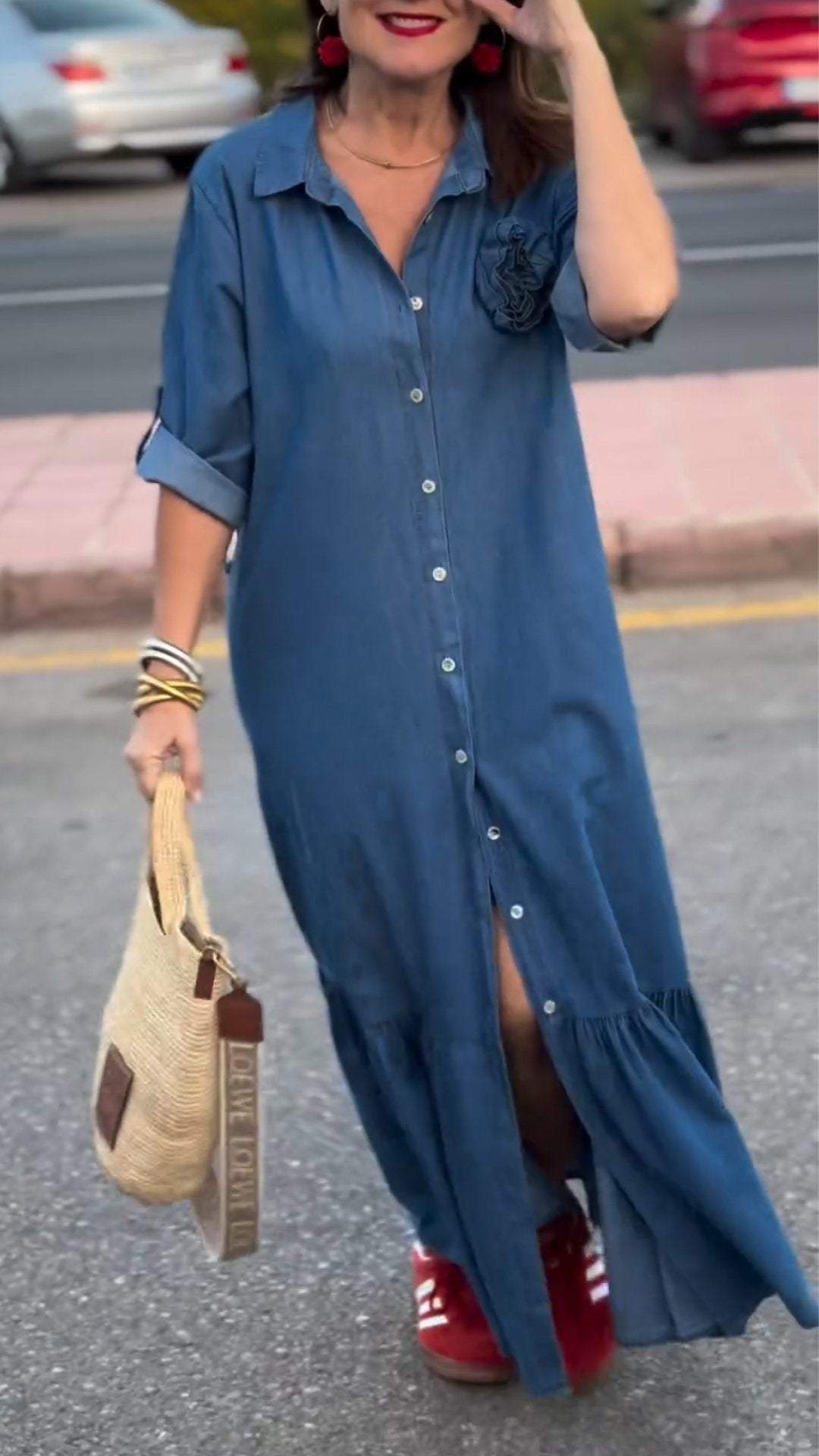 Casual Lapel Single Breasted Denim Dress