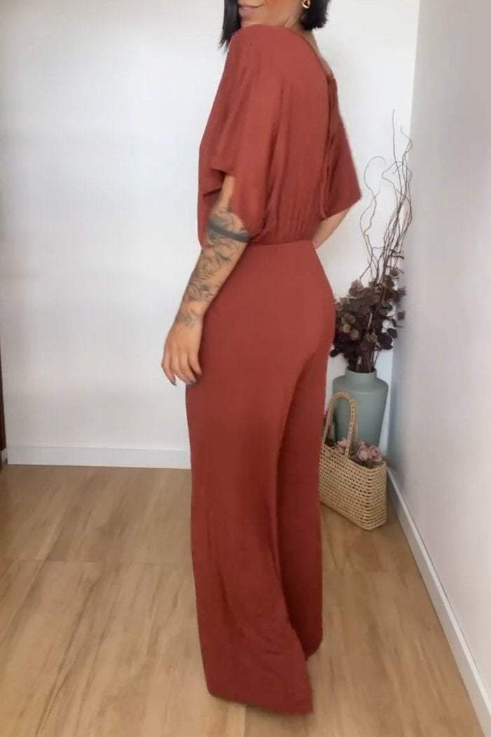 V-neck Short-sleeved Jumpsuit