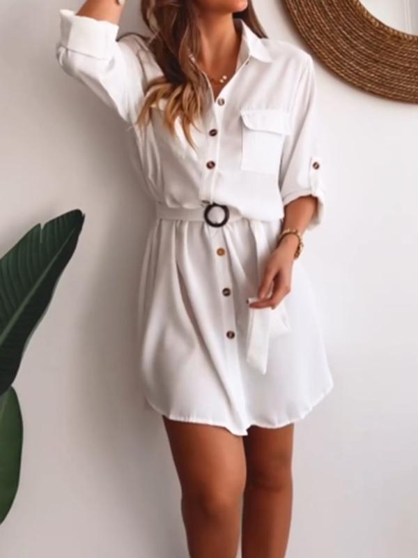 Casual Single Breasted Shirt Short Dress