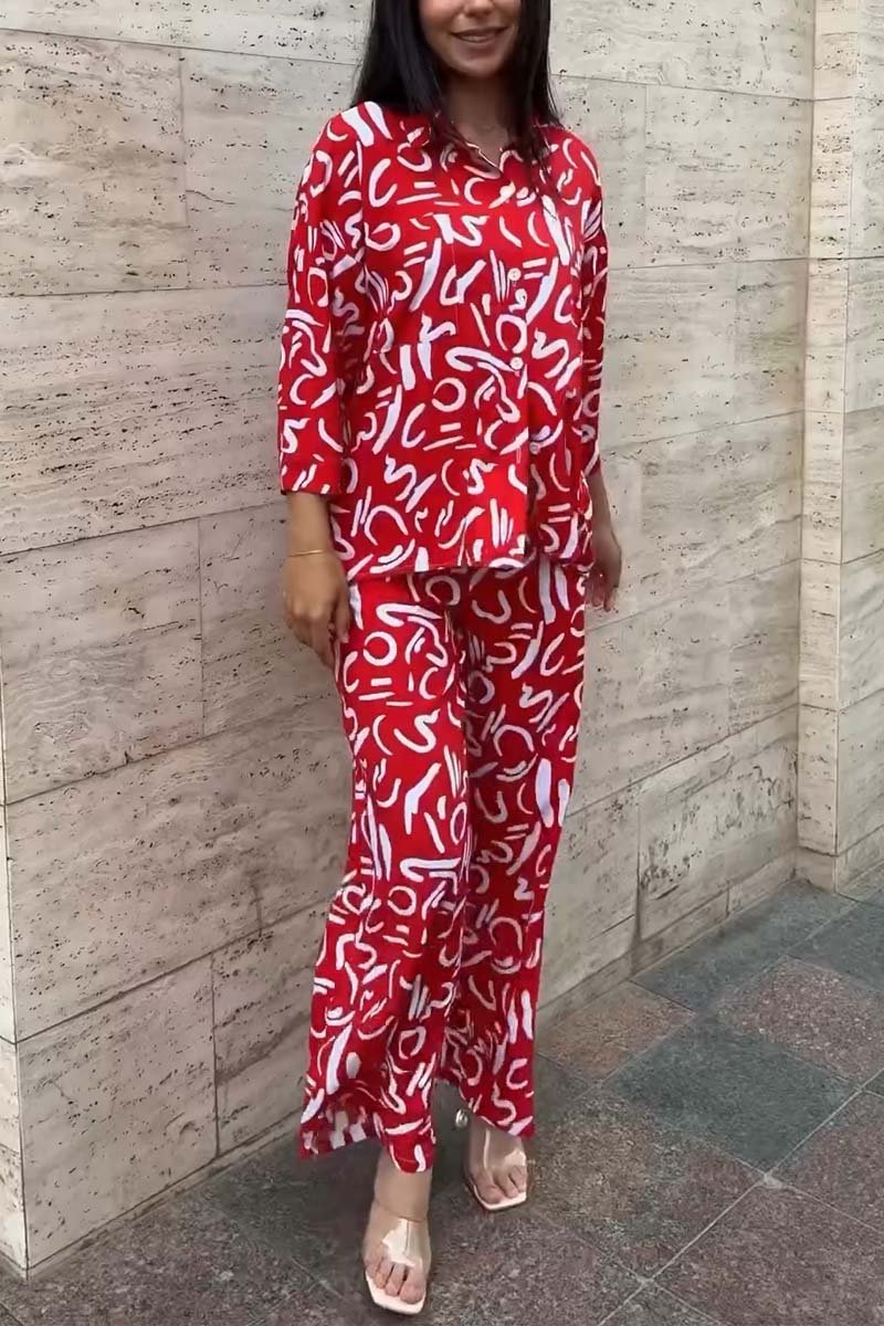 Women's casual printed shirt and trousers two-piece set