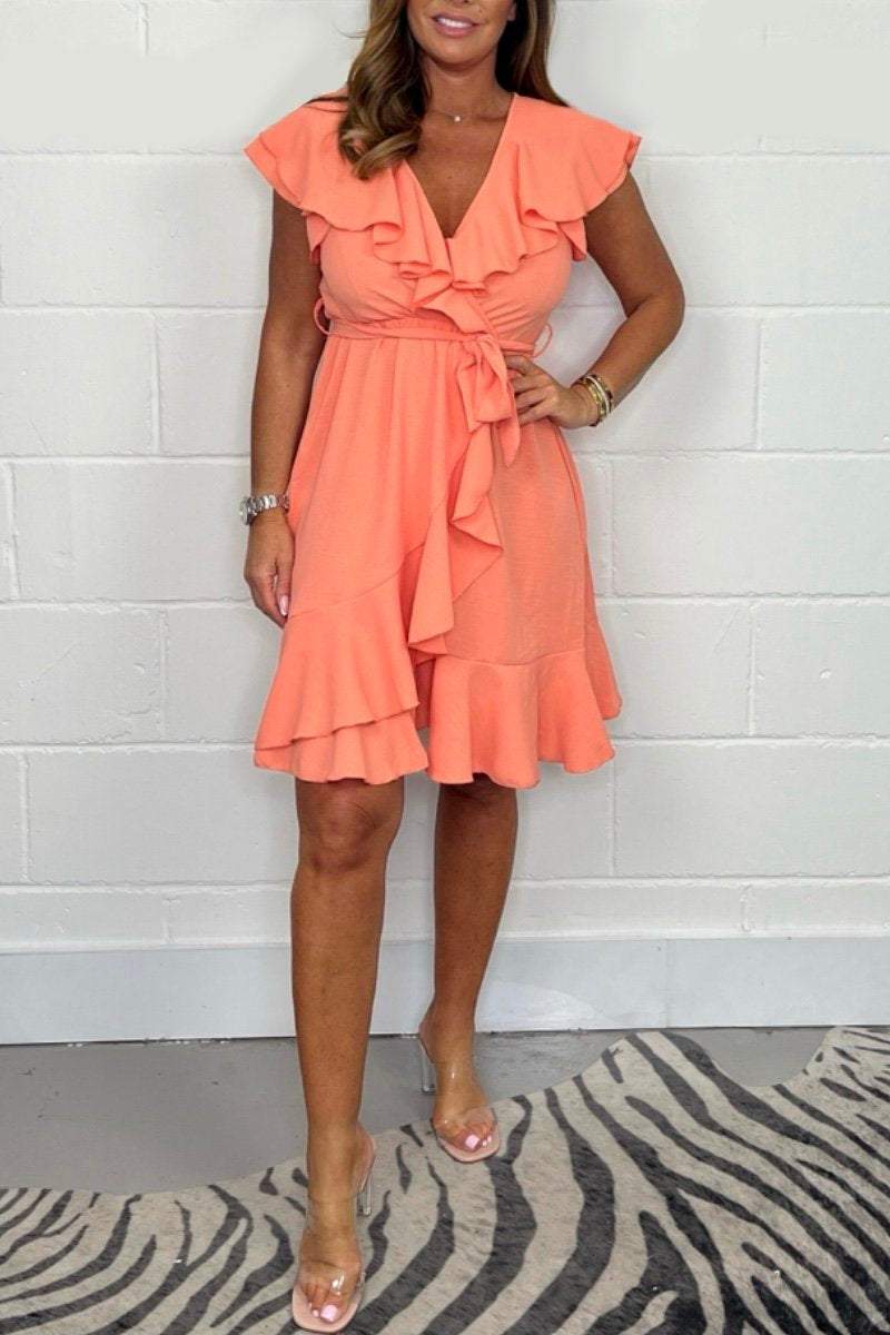 V-neck cotton ruffled dress