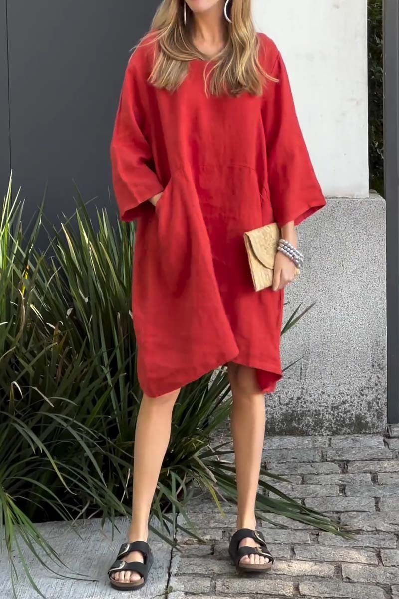 solid color cotton and linen dress