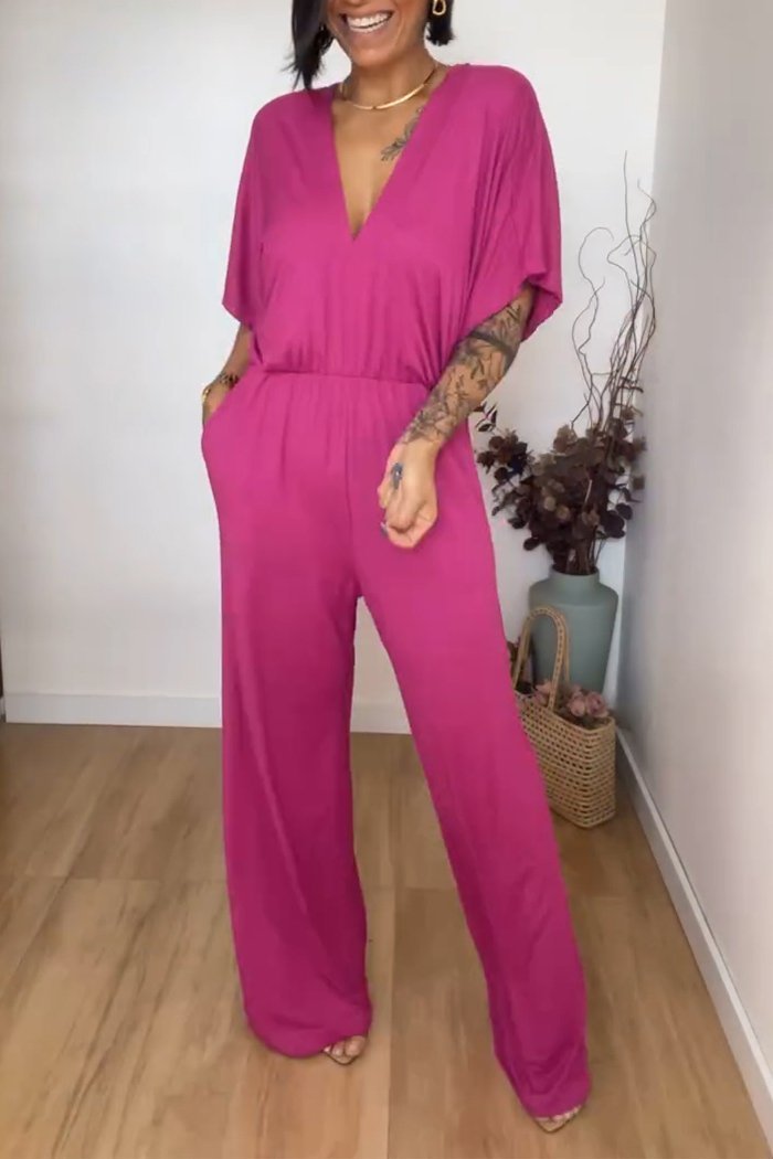 V-neck Short-sleeved Jumpsuit