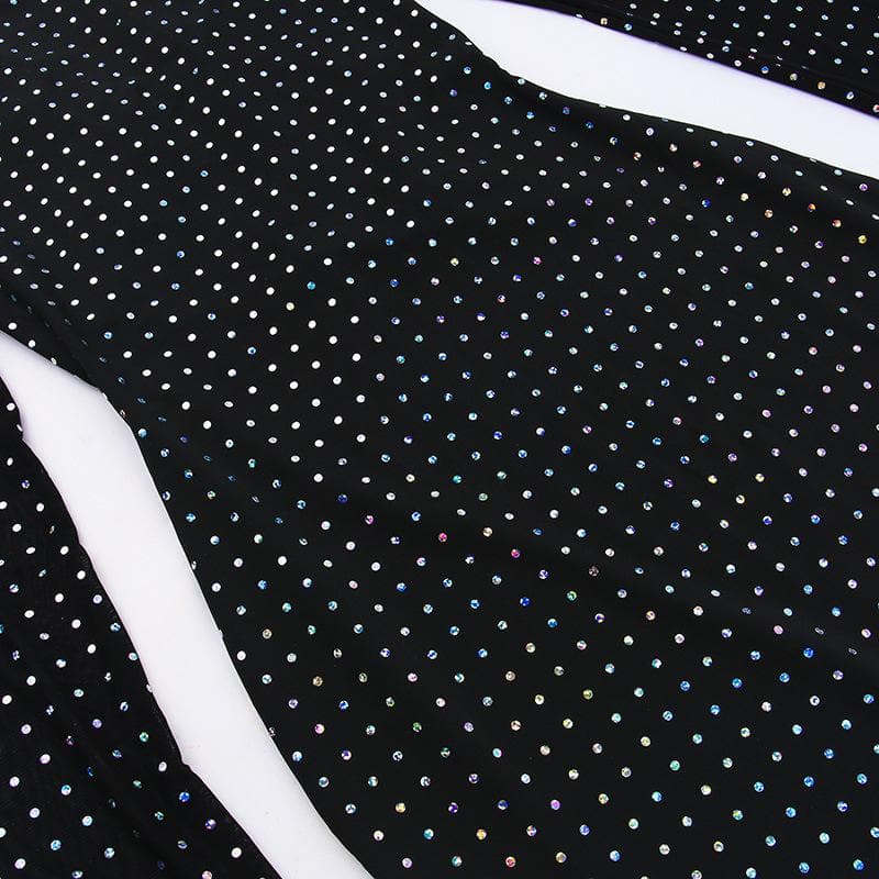 Polka dot contrast hollow out long sleeve mesh cut out midi dress