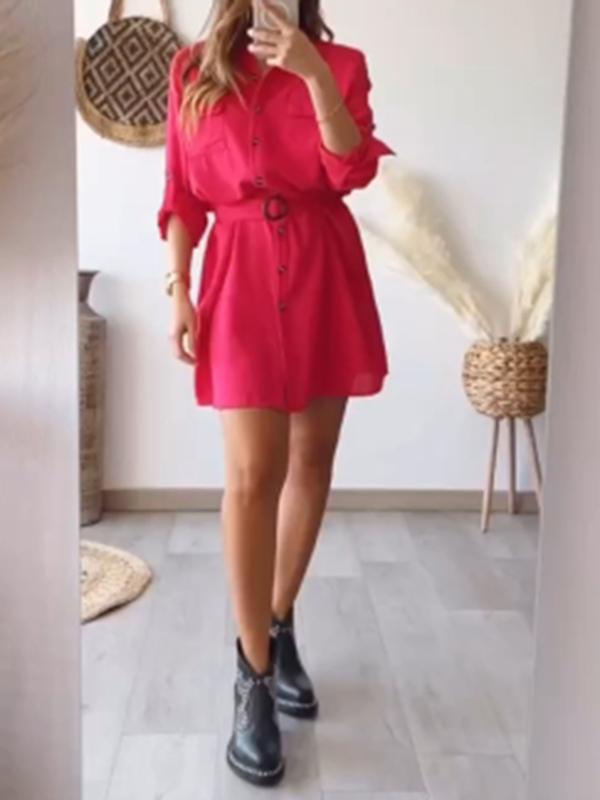 Casual Single Breasted Shirt Short Dress