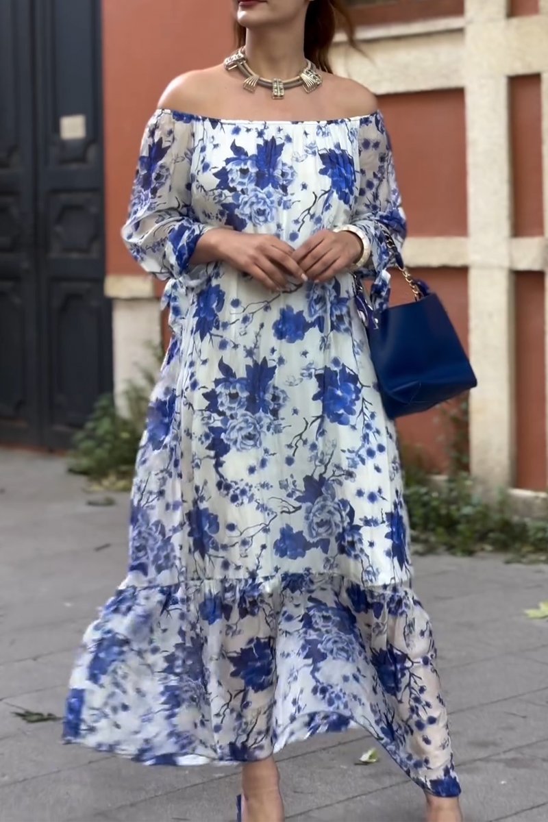 Women's Elegant Off-Shoulder Printed Dress