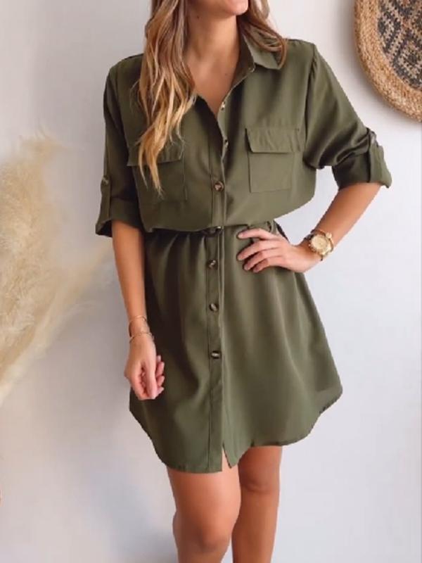 Casual Single Breasted Shirt Short Dress