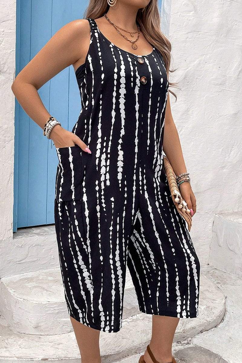 Women's Striped Tie-Dye Printed Jumpsuit With Pockets, Vacation & Casual