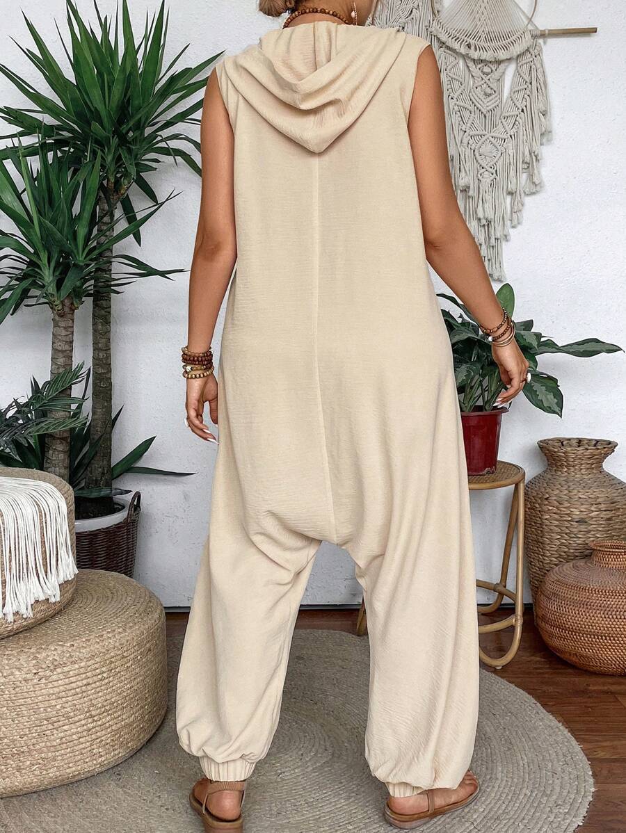 Women's V-neck Hooded Sleeveless Jumpsuit