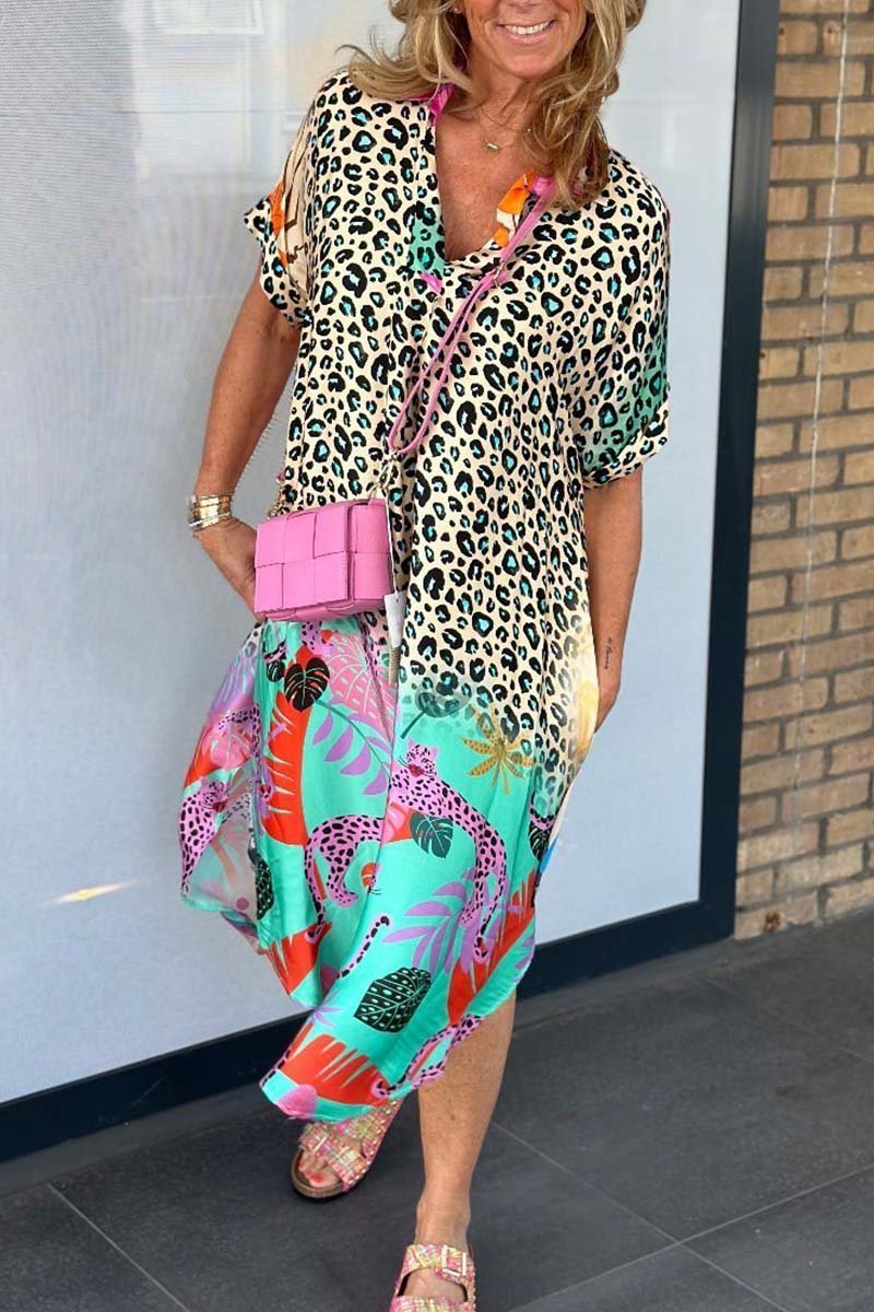 Ivyshape | Women's Colorful Leopard Print Dress Maxi