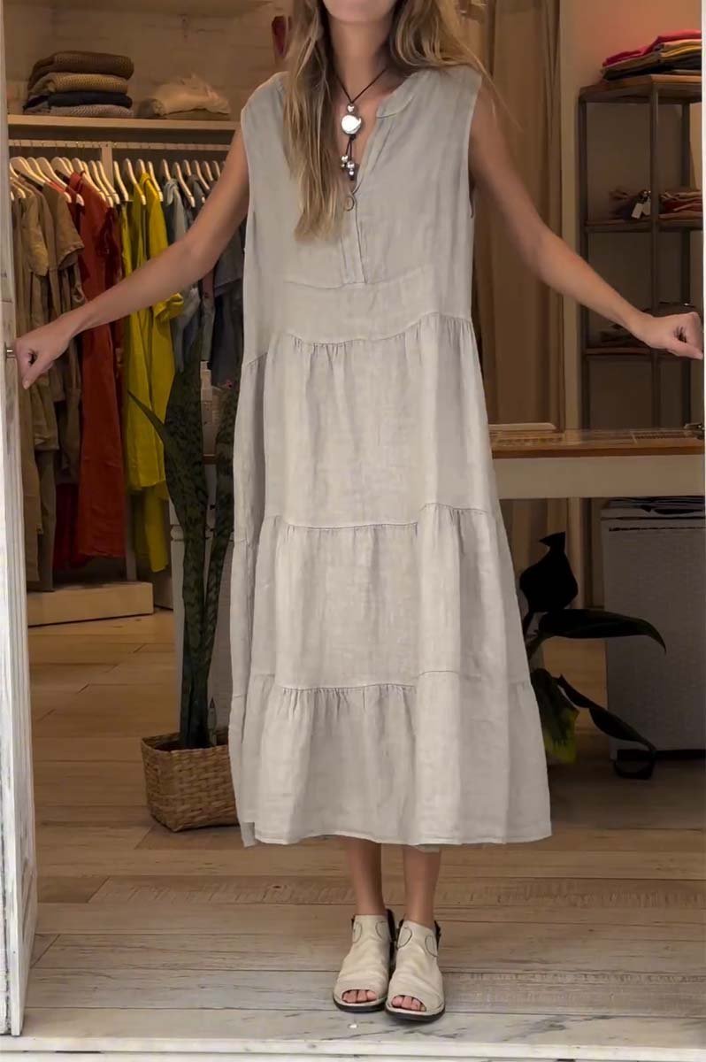 cotton and linen half button dress