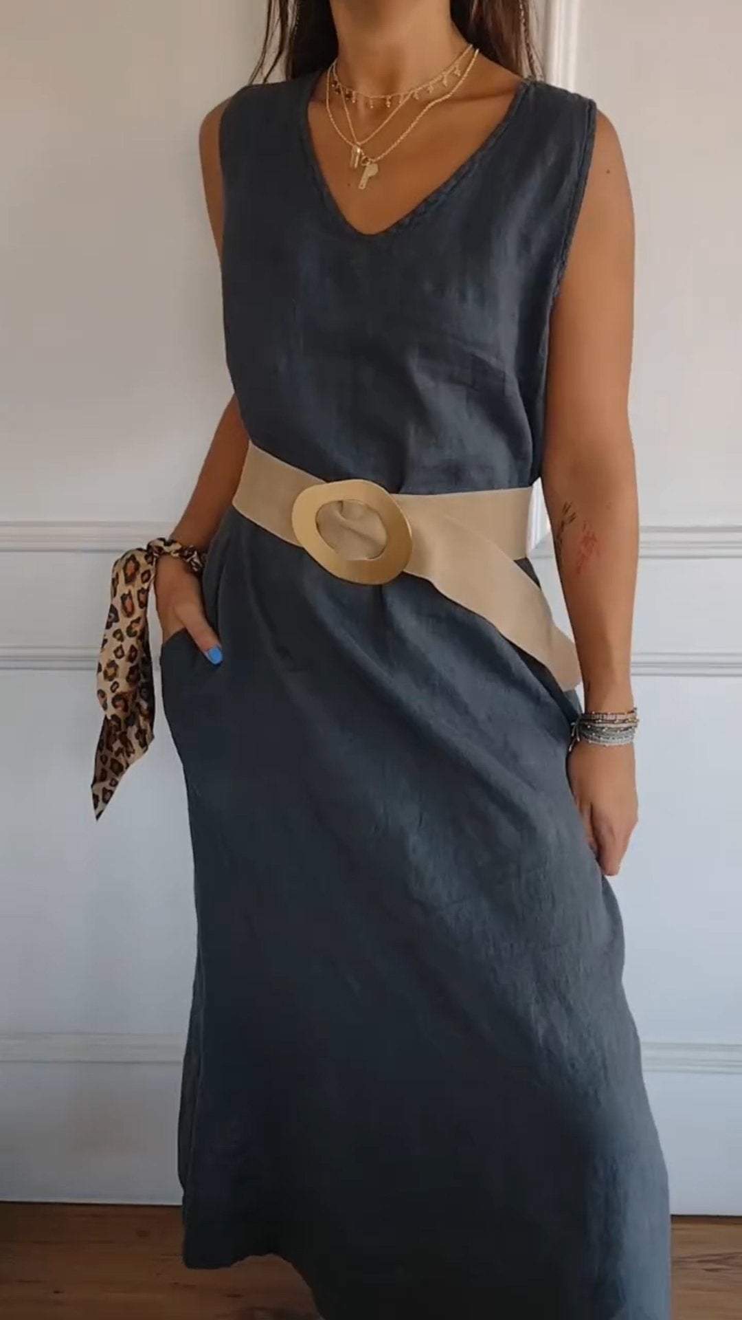 V-neck Belted Waist Dress