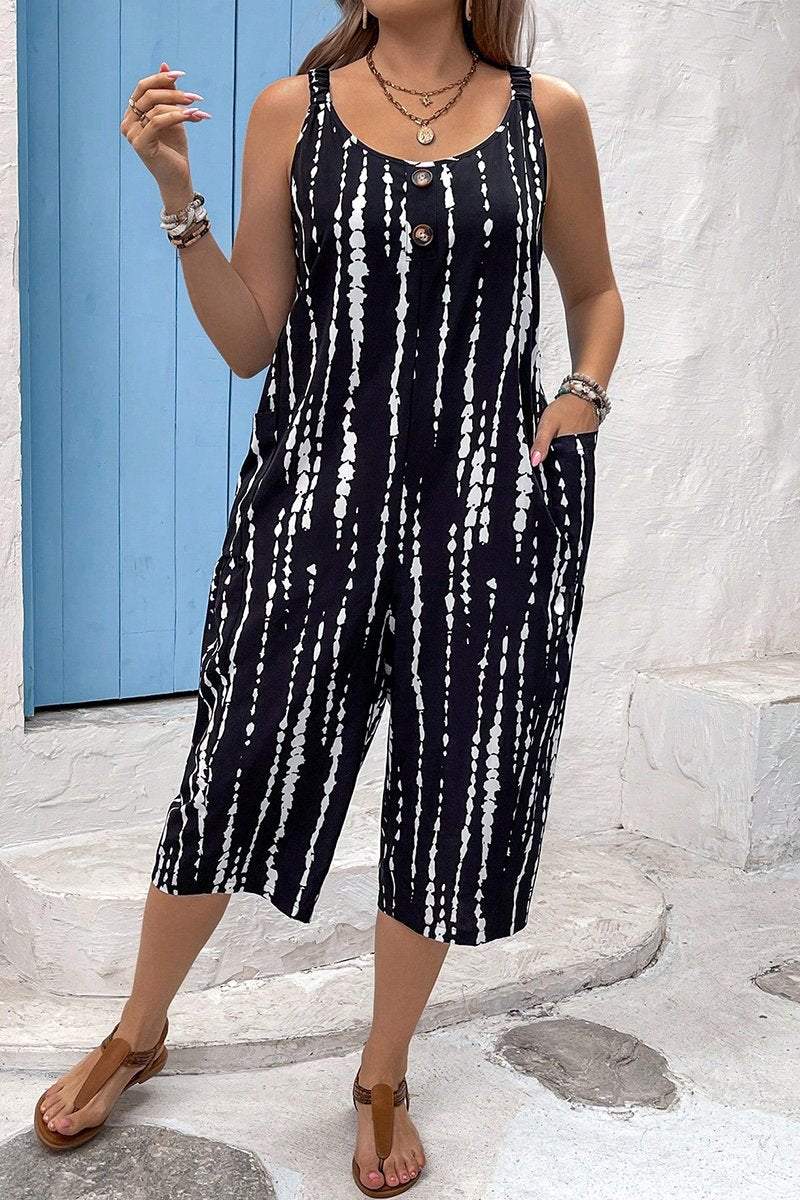 Women's Striped Tie-Dye Printed Jumpsuit With Pockets, Vacation & Casual