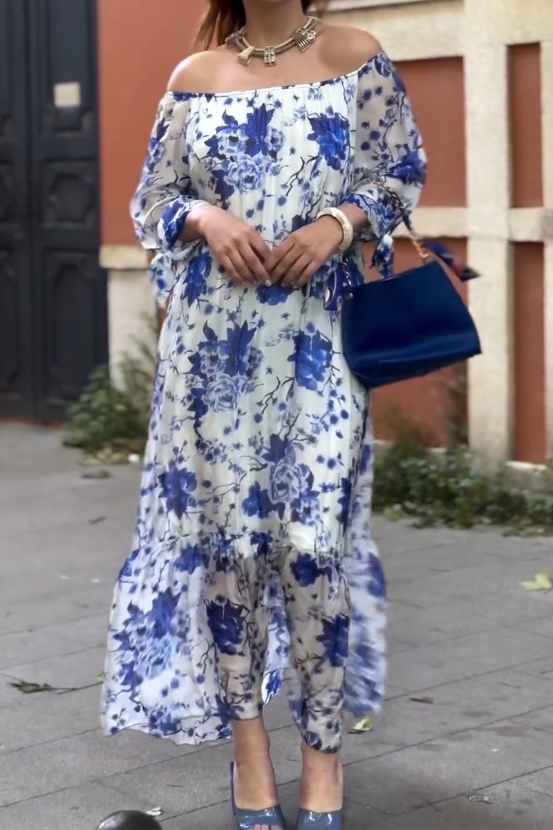 Women's Elegant Off-Shoulder Printed Dress