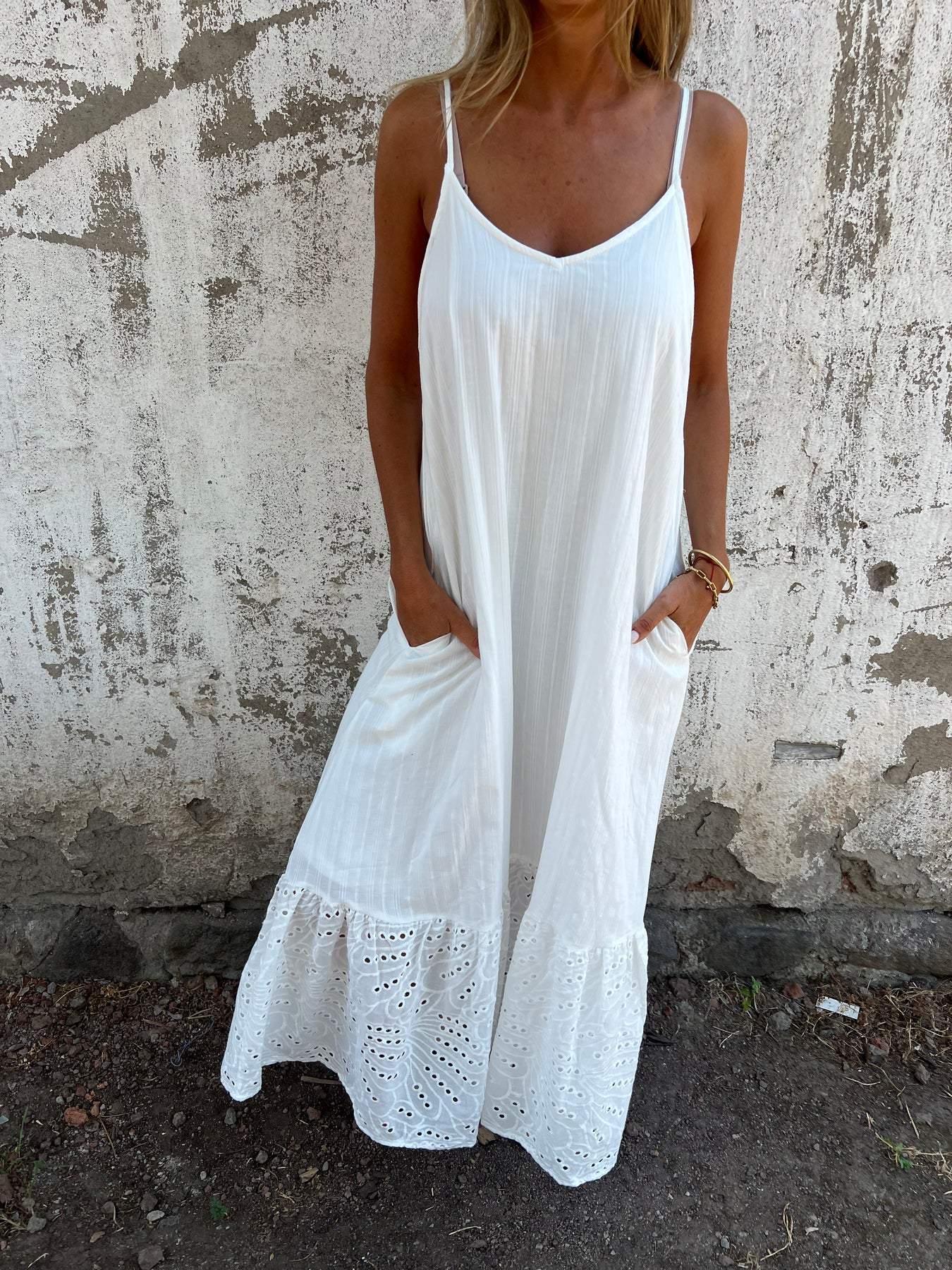 Cotton and Linen Suspender Long Dress