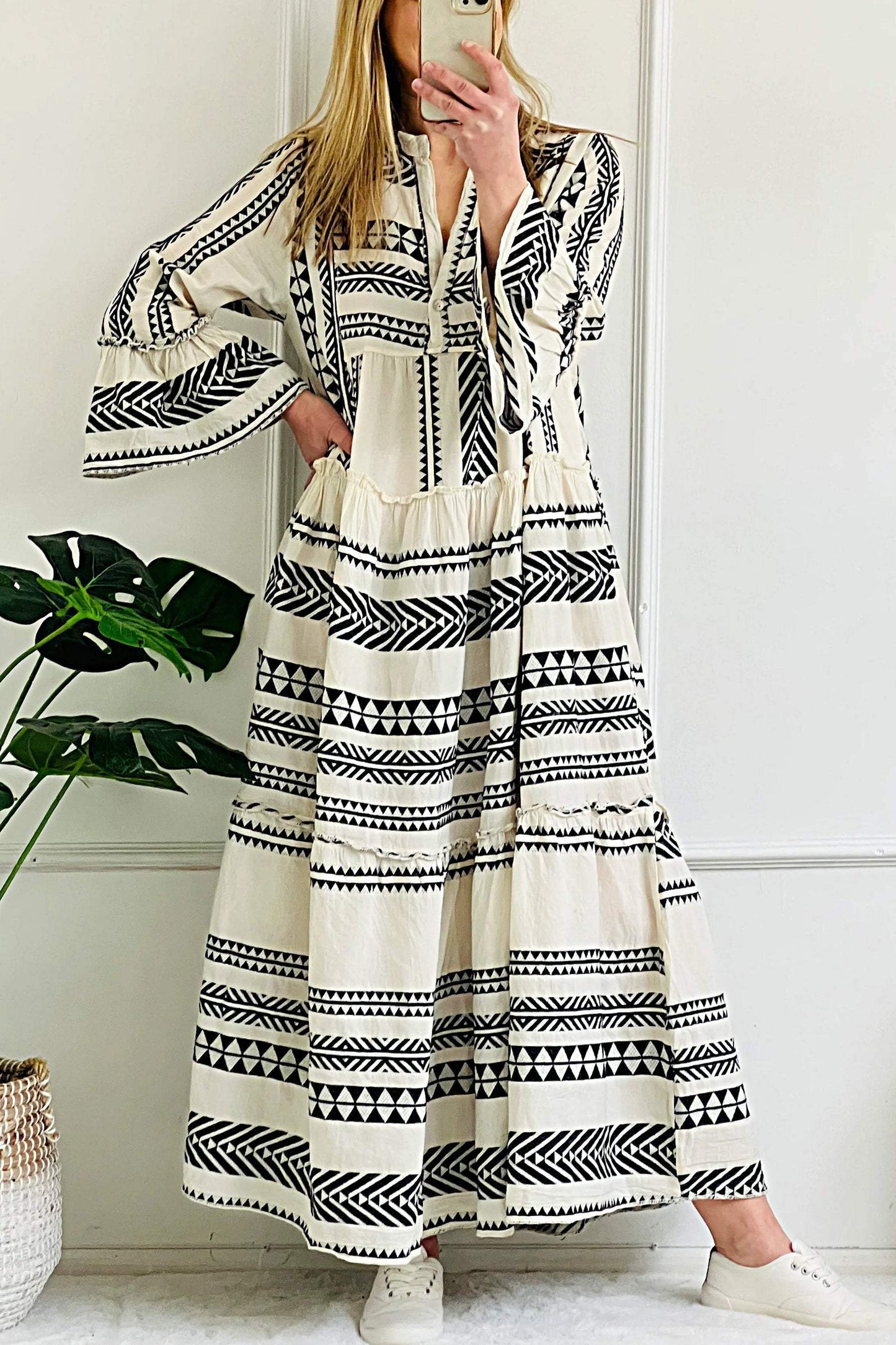 Casual V-neck Striped Loose Dress