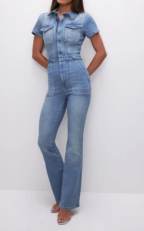 Casual Lapel Oversized Denim Jumpsuit