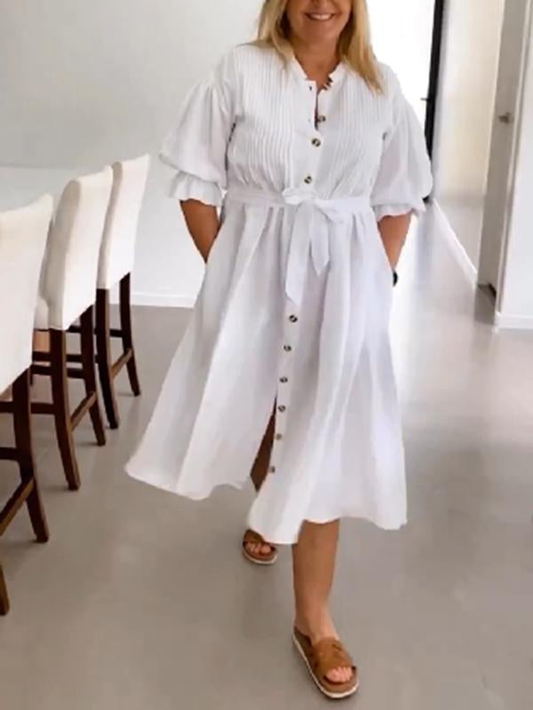 Casual Solid Color Shirt Dress