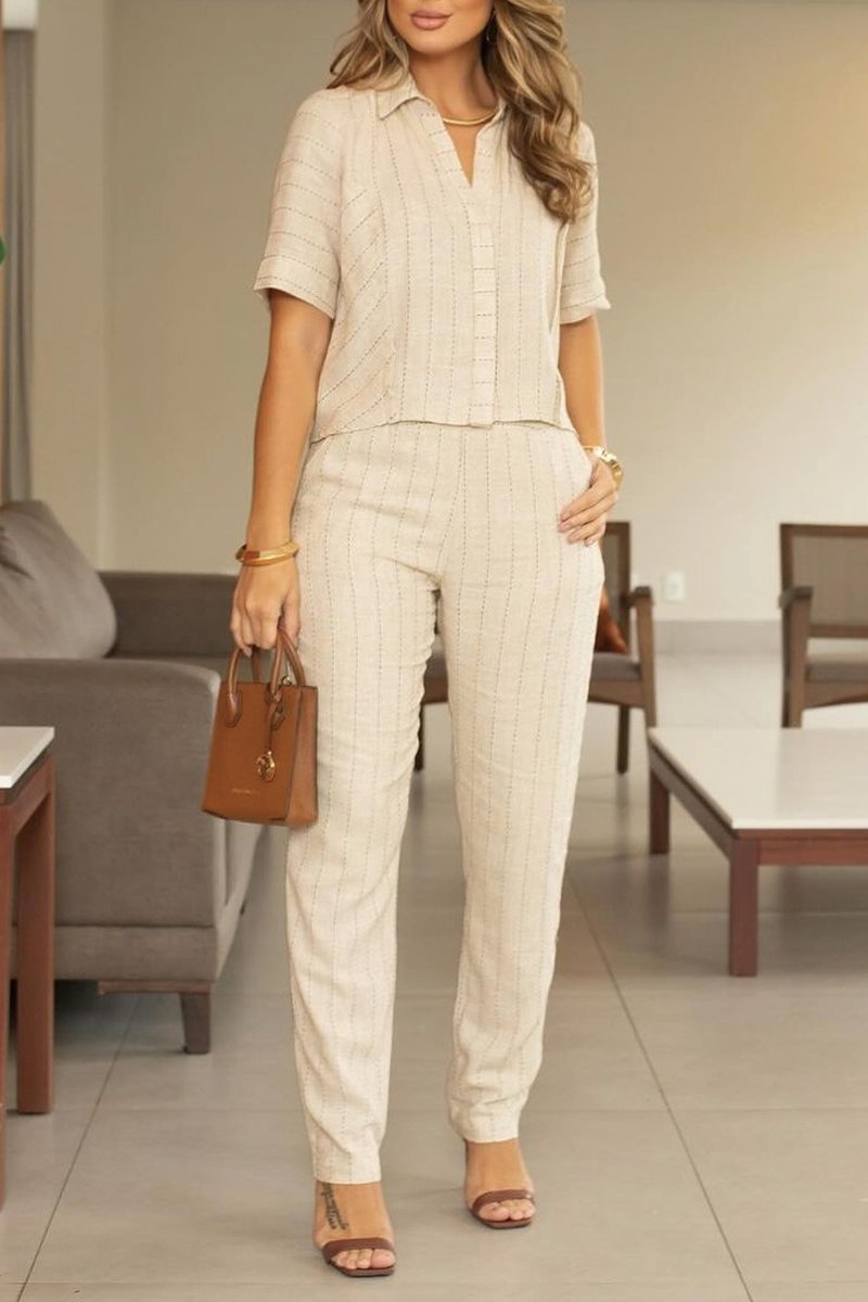 Women's striped shirt and trousers suit