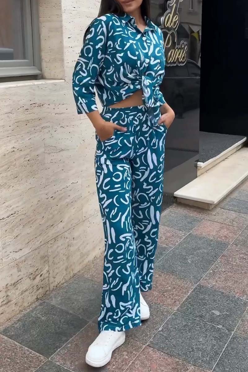 Women's casual printed shirt and trousers two-piece set